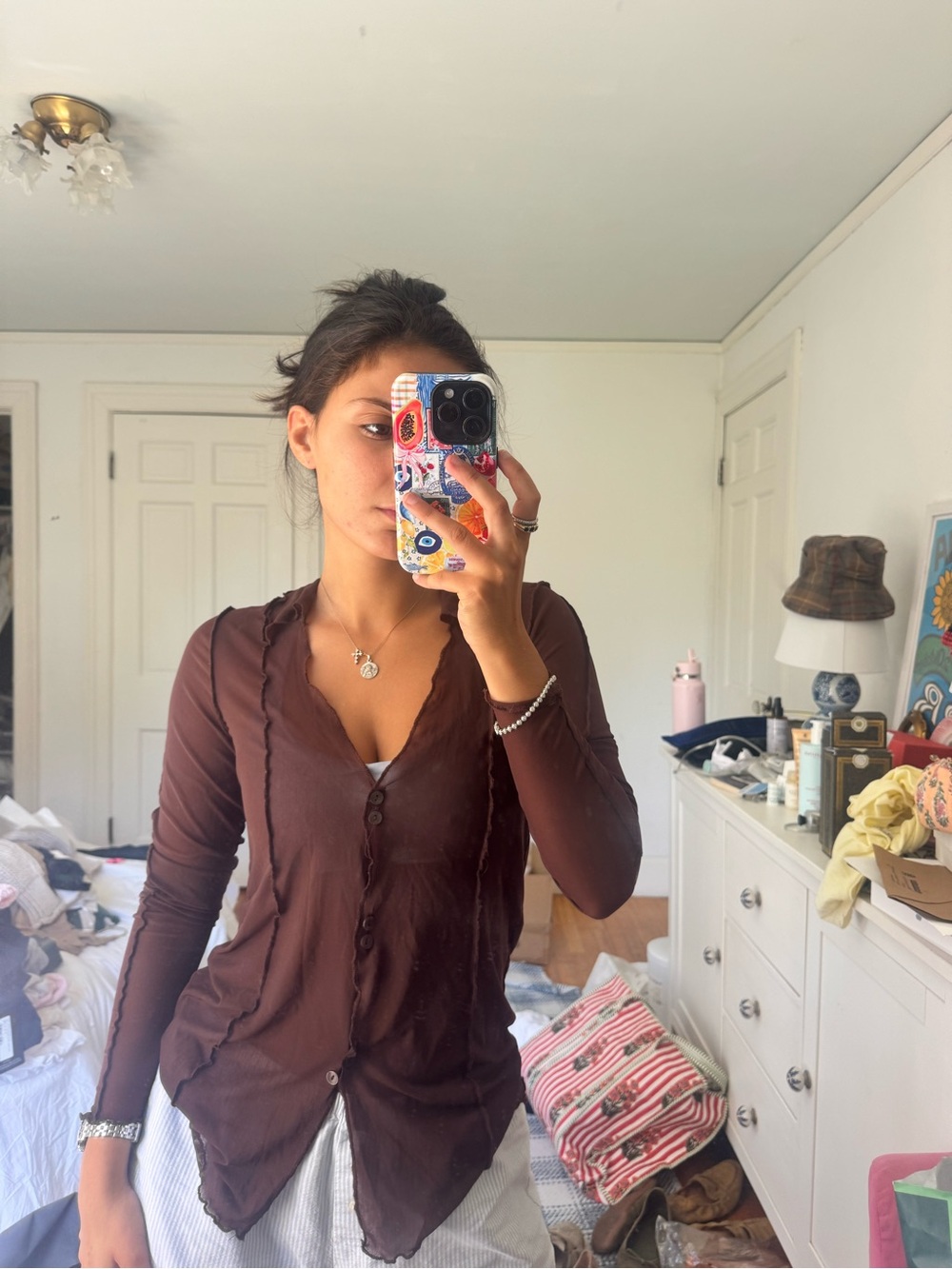 Urban Outfitters Brown Long-Sleeve Button Down Top